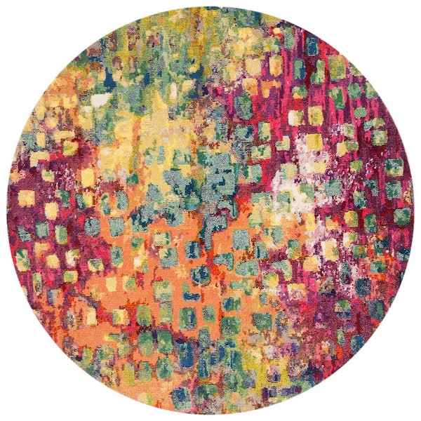 Madison Fuchsia/Gold 7 ft. x 7 ft. Round Geometric Area Rug