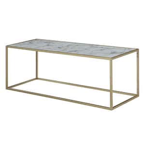 48 in. White/Gold Large Rectangle Wood Coffee Table