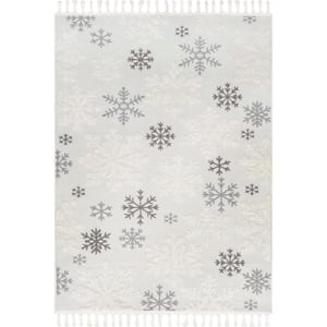 Unity High-Low Snowflake Tasseled Light Grey 5 ft. 3 in. x 7 ft. 6 in. Area Rug