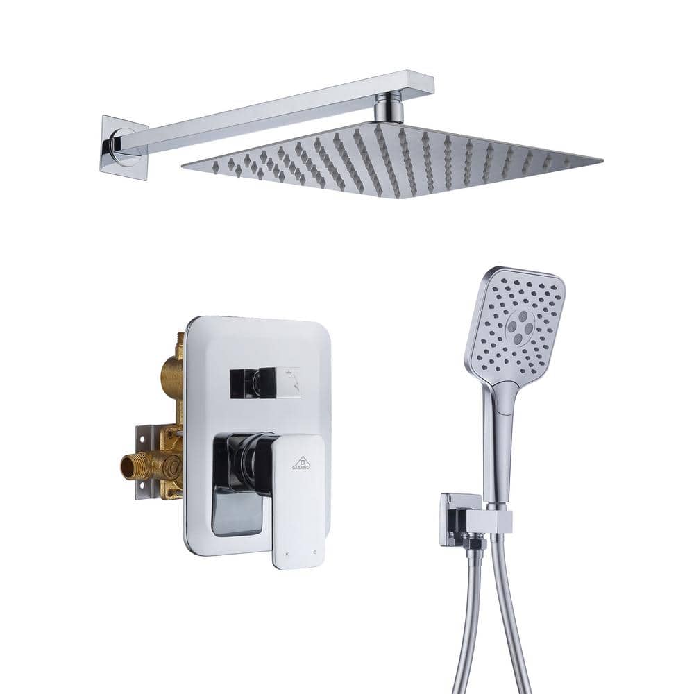 Chrome Dual Square Rain Handheld Wall Mounted Shower System