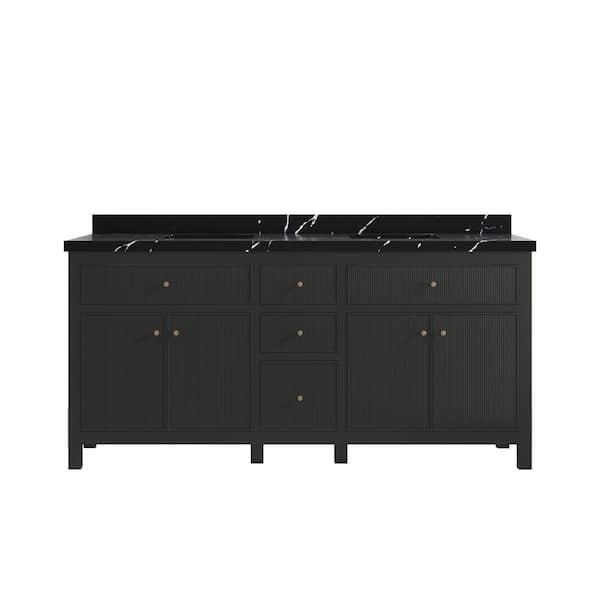 Willow Collections Sonoma 72 in. Double Sink Freestanding Black Top Bath Vanity with Calacatta Black Quartz Top Unassembled