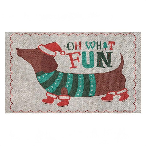 Oh What Fun Dog Green 18 in. x 30 in. Polyester Non-Slip Outdoor Door Mat