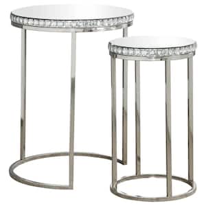 Addison 17 .75 in. Silver and Mirror Top Round Nesting End Tables Set with 2 Pieces