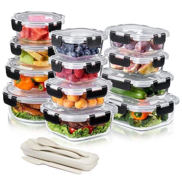 24-Piece Glass Food Storage Containers with Lids-Microwave, Dishwasher, and Oven Safe Meal Prep Containers