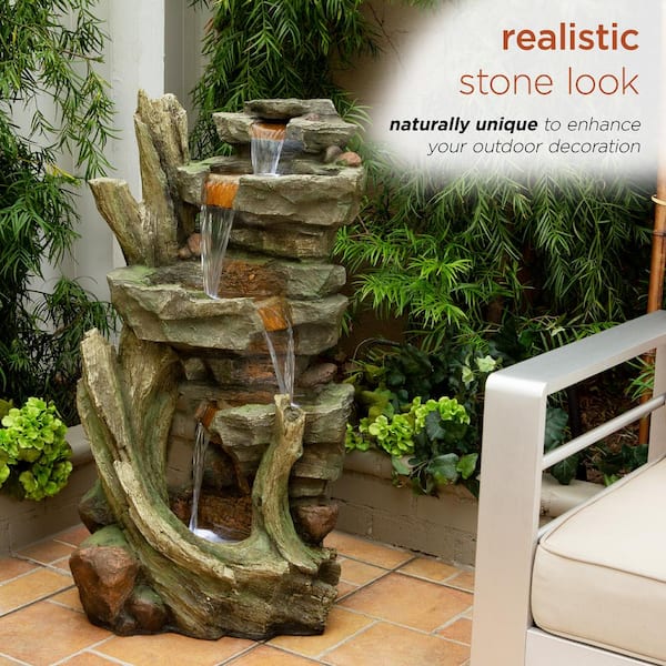 Alpine Corporation 39 in. Tall Outdoor Multi-Tier Cascading Stone 