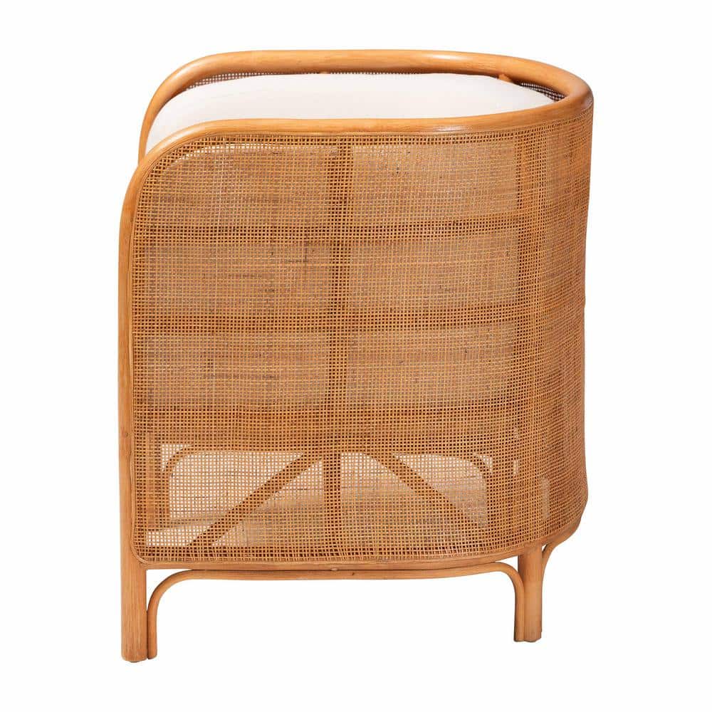 Handcrafted White and Honey Rattan Geometric Accent Chair