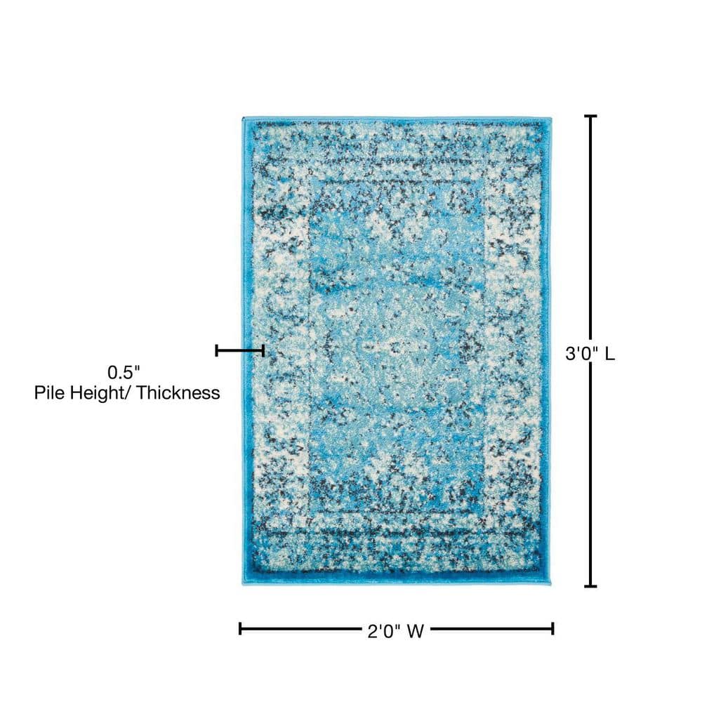 Elegant Blue Floral Indoor Rectangular Rug, 2' x 3', Stain-Resistant