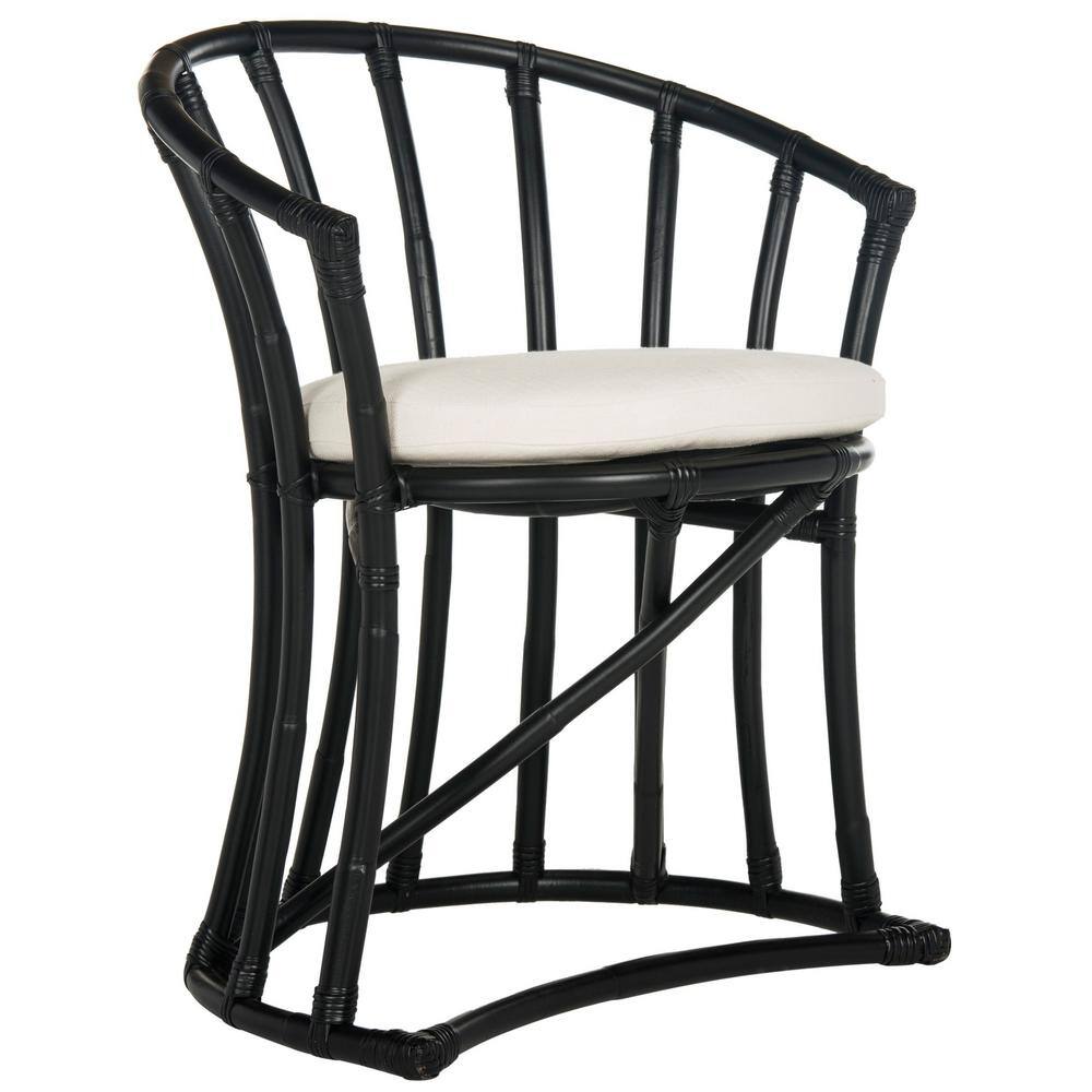 Bali Inspired Black Rattan and Cotton Transitional Accent Chair