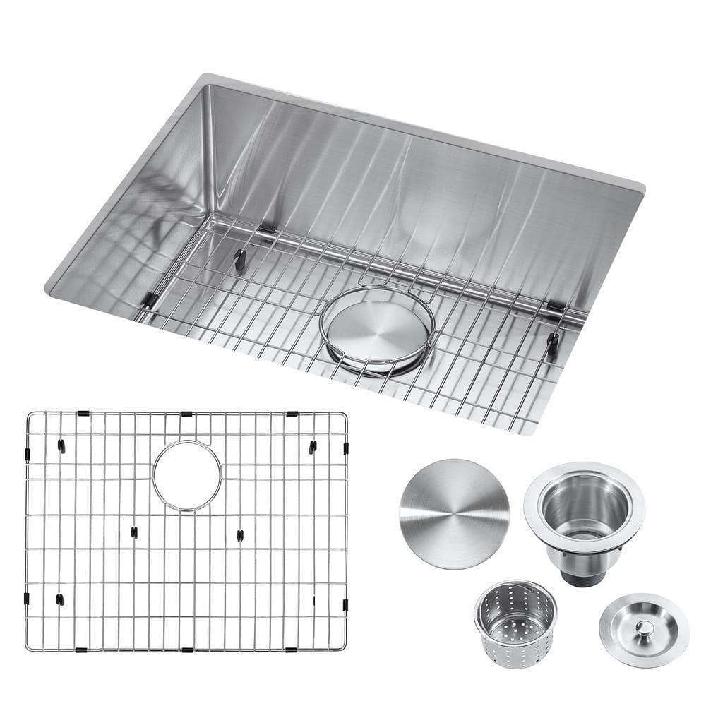 Akicon 18-Gauge Stainless Steel 23 in. Single Bowl Undermount Kitchen Sink  with Strainer and Bottom Grid AK231809R10 - The Home Depot