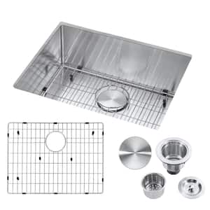 18-Gauge Stainless Steel 23 in. Single Bowl Undermount Kitchen Sink with Strainer and Bottom Grid
