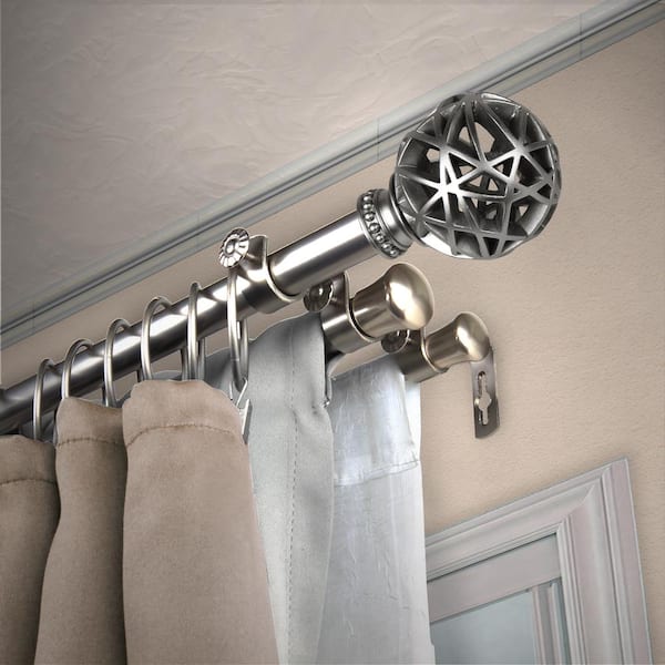 EMOH 13/16" Dia Adjustable 120" to 170" Triple Curtain Rod in Satin Nickel with London Finials