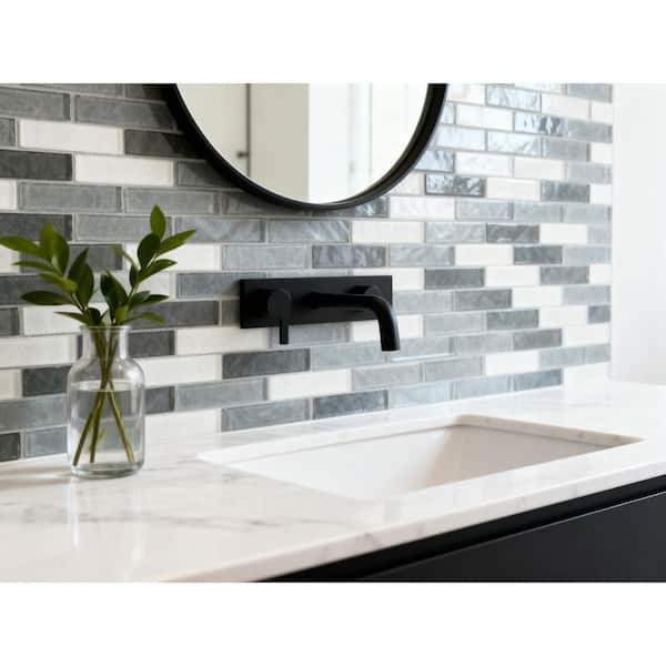 Geo Whistler Gray Brick Mosaic 12 in. x 12 in. Textured Glass Wall & Pool Tile (1 Sq. Ft./Sheet)
