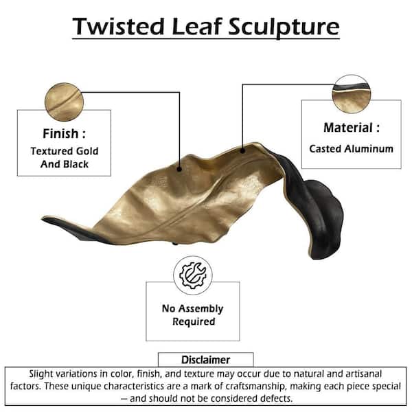 Benjara Lica Gold 18.5 in. x 6 in. Twisted Cast Aluminum Leaf