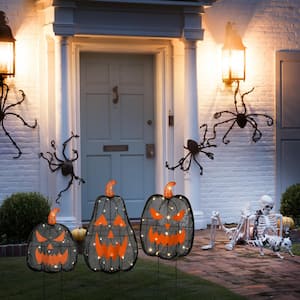 35 in. Pre-Lit Black Jack-O-Lantern Garden Stakes with LED Lights (Set of 3)