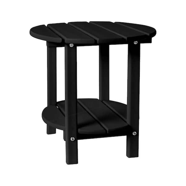 Unbranded Waterproof Double Tier Black Round HDPE Plastic 17.7 in. Outdoor Side Table