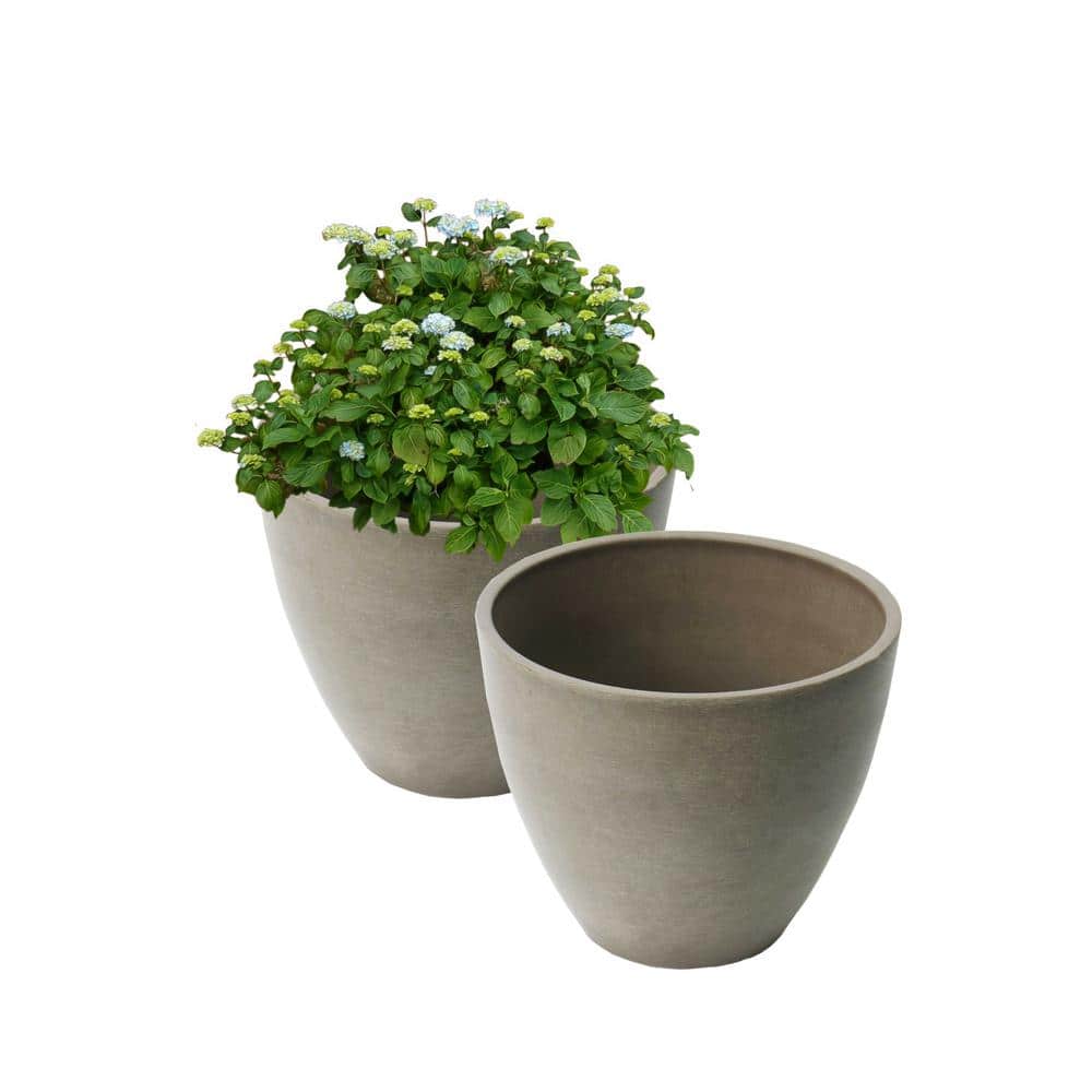 Taupe Round Composite Resin Outdoor Planters, 10-Inch, Set of 2