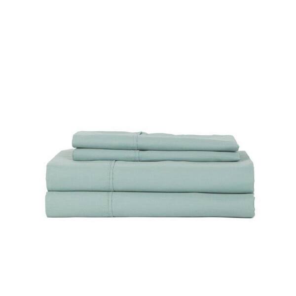 PERTHSHIRE Platinum 4-Piece Ocean Blue Solid 360 Thread Count Cotton Queen Sheet Set