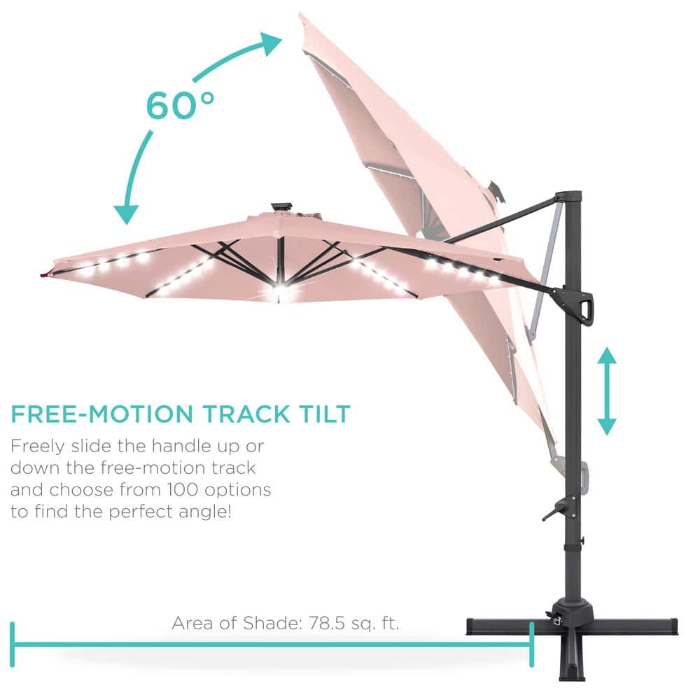 Rose Quartz Octagon Market Umbrella with Black Metal Pole and LED Lights