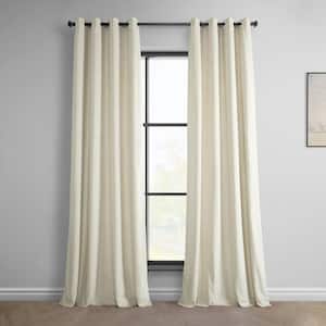 Au Lait Creme Ivory Heritage Plush Velvet Grommet Room Darkening Curtain - 50 in. W x 96 in. L (1 Panel)