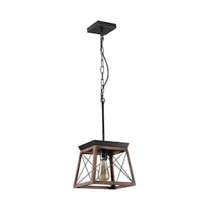 1-Light Industrial Style Bronze Cage Pendant Light with Metal Shade