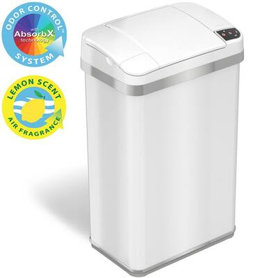4 Gal. Touchless Sensor Trash Can with AbsorbX Odor Control System and Fragrance, Pearl White, Slim Bathroom Bin, 15 L