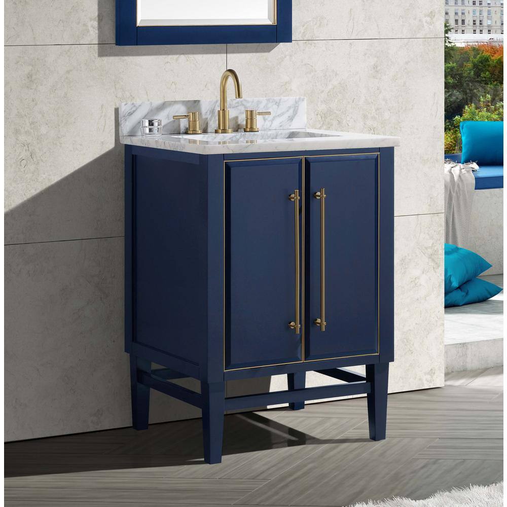 Mason 24'' Navy Blue Solid Wood Bathroom Vanity Base with Gold Trim