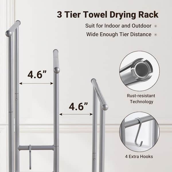 Dyiom 3-Tier Standing Towel Rack, 40 in. Drying Rack with Rack ...
