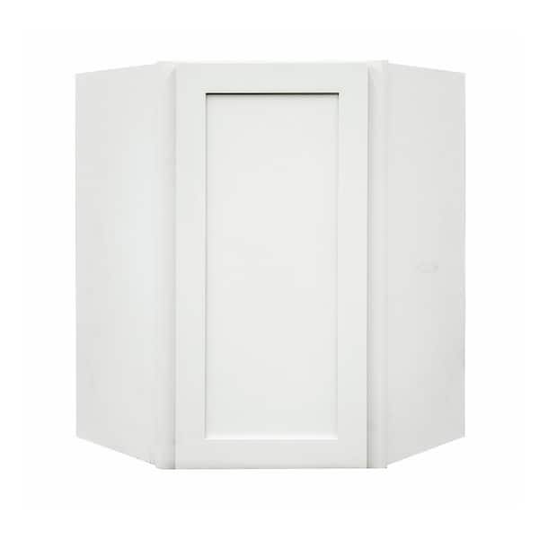 Krosswood Doors Frosted White Shaker II Ready to Assemble 24x36x24 in. 1-Door 2-Shelf Wall Diagonal Cabinet