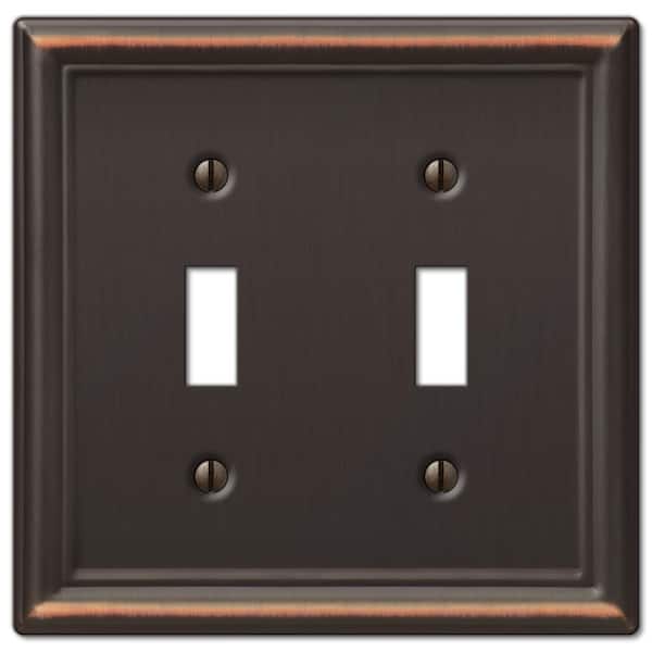 AMERELLE Ascher 2-Gang Aged Bronze Toggle Stamped Steel Wall Plate