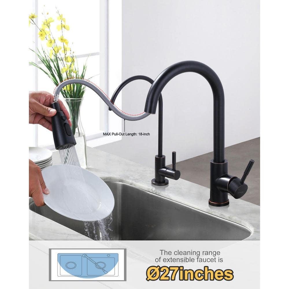 Oil Rubbed Bronze High-Arc Kitchen Faucet with Pull-out Spray