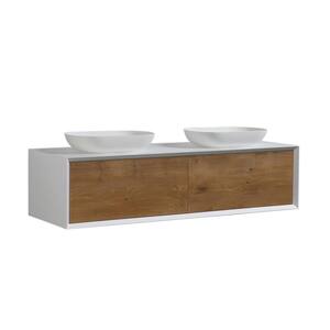 63 in. W x 21.65 in. D x 20.47 in. H Bath Vanity in Oak and White with White Vanity Top with Double White Basins
