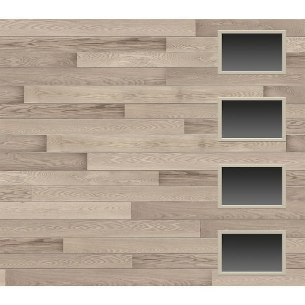 Modern Steel 8 ft. x 7 ft. 18.4 R-Value Insulated Wood Look Plank Coastal Gray Garage Door with Windows