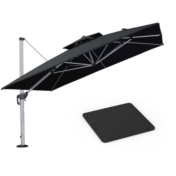 PURPLE LEAF 11 ft. Square High-Quality Aluminum Cantilever Polyester Outdoor Patio Umbrella with Base Plate, Black