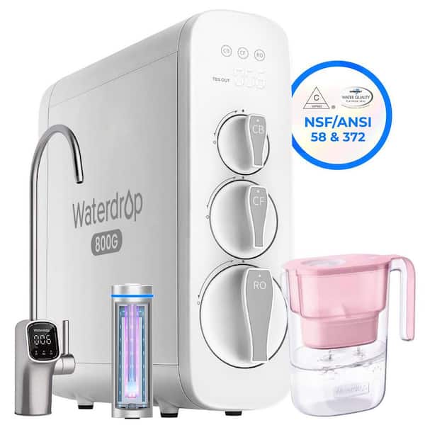 G3P800 800 GPD RO System Smart LED Faucet NSF Certified Free Elfin Pink Water Filter Pitcher Reduces Chlorine PFOA/PFOS