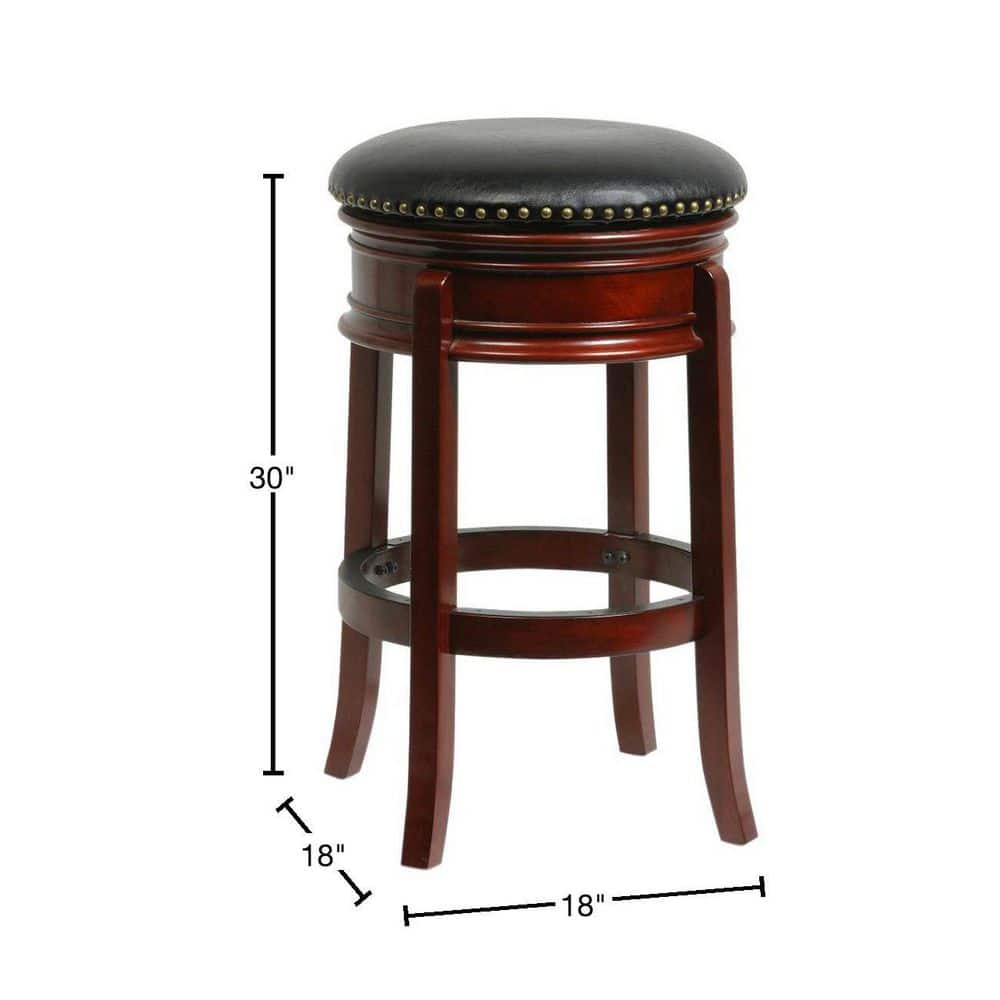 Cherry Wood and Black Leather Swivel Bar Stool