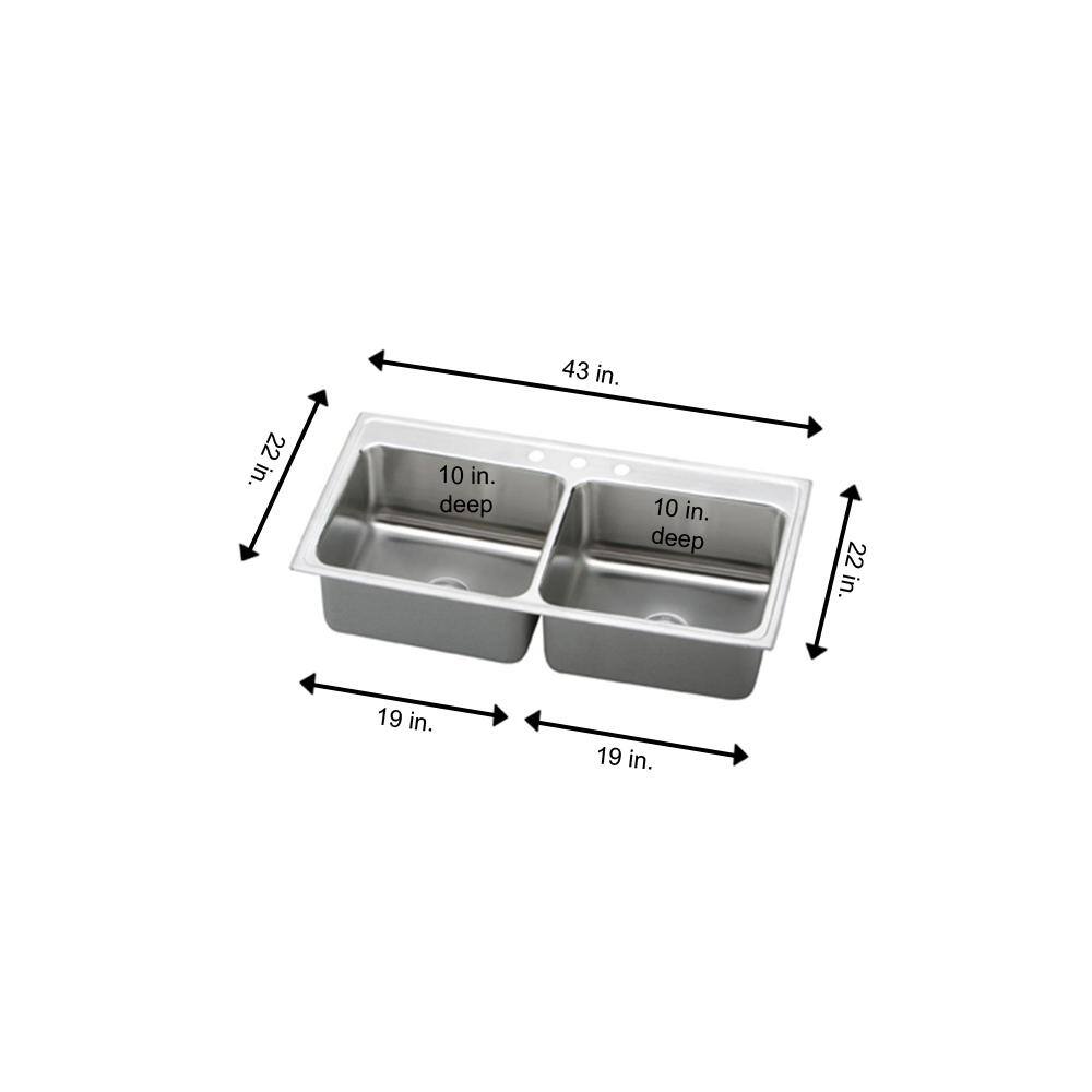 Lustertone 43" Stainless Steel Double Basin Drop-In Kitchen Sink