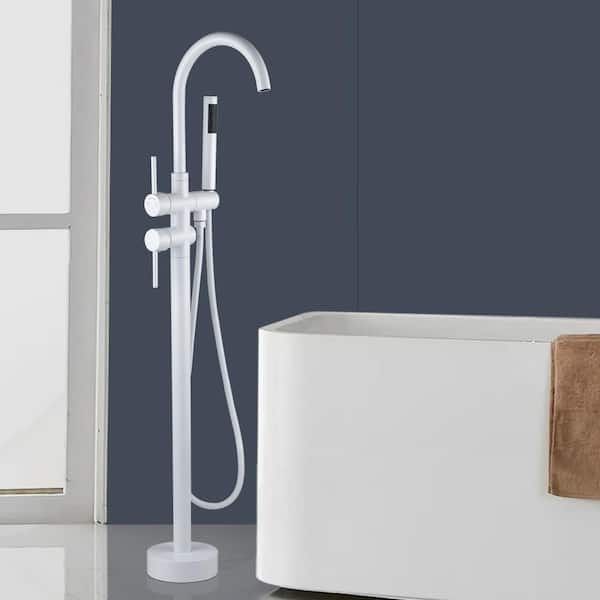 2-Handle Freestanding Tub Faucet Excellent Bathtub Faucet with Hand Shower in. Snow White