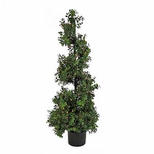 48 in Artificial Pre-Lit Boxwood Spiral Topiary in Nursery Pot, Green