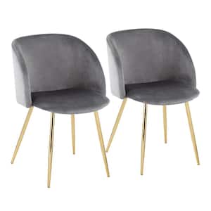 Fran Silver Velvet and Gold Steel Dining Arm Chair (Set of 2)