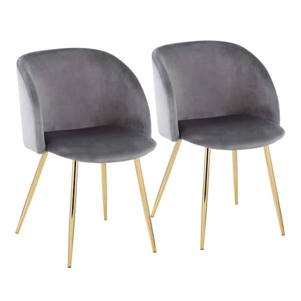 Lumisource Fran Silver Velvet and Gold Steel Dining Arm Chair (Set of 2)
