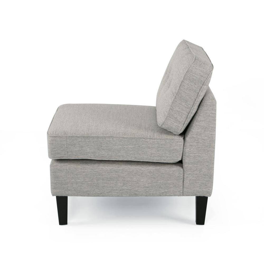 Contemporary Light Gray Slipper Chair with Dark Brown Wood Accents