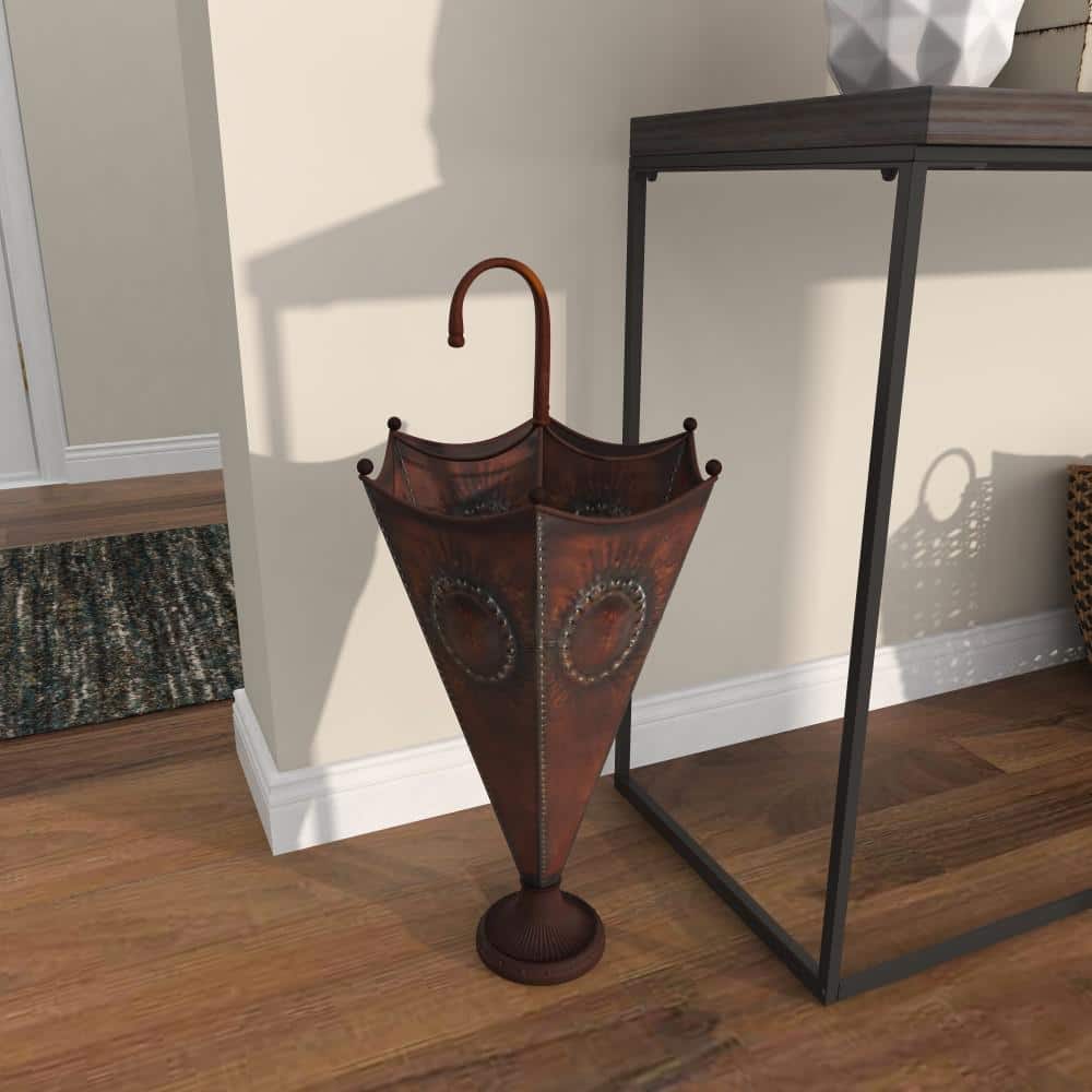 Antique Bronze Iron Umbrella Stand with Sculpted Base
