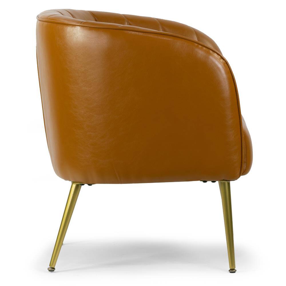 Cappuccino Faux Leather Barrel Accent Chair with Gold Metal Legs