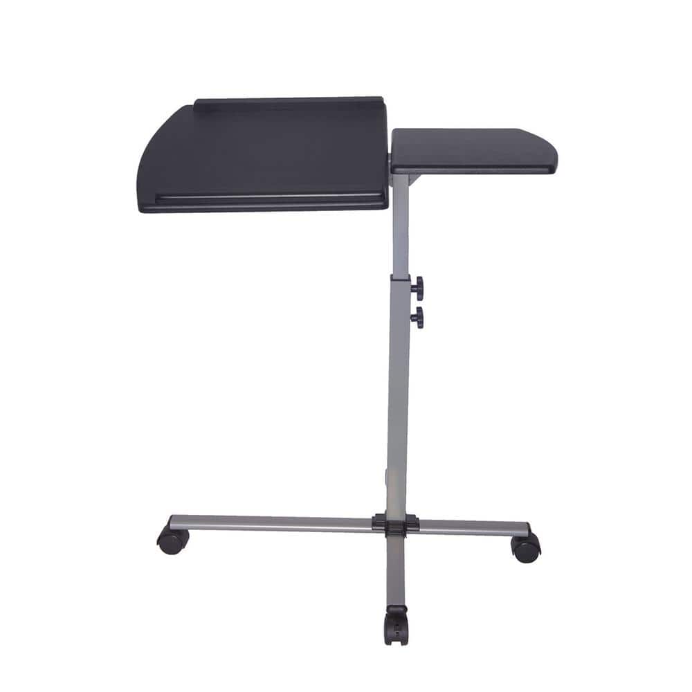 Graphite Adjustable Height Rolling Laptop Cart with Wood Top