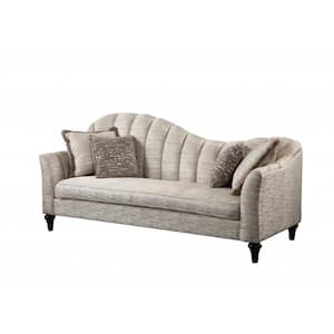 Amelia 86 in. Rolled Arm Linen Rectangle Nailhead Trim Sofa in Pearl