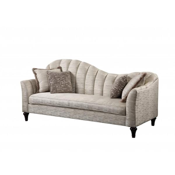 HomeRoots Amelia 86 in. Rolled Arm Linen Rectangle Nailhead Trim Sofa in Pearl