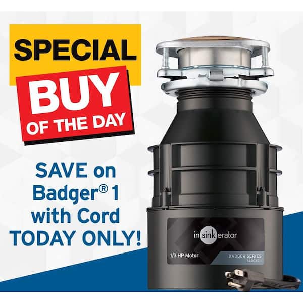Badger 1 W/C, 1/3 HP Continuous Feed Kitchen Garbage Disposal with Power Cord, Badger Series