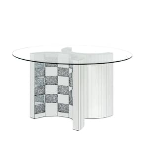 Noralie Mirrored and Faux Diamonds Glass 52 in. Cross Legs Dining Table Seats 4