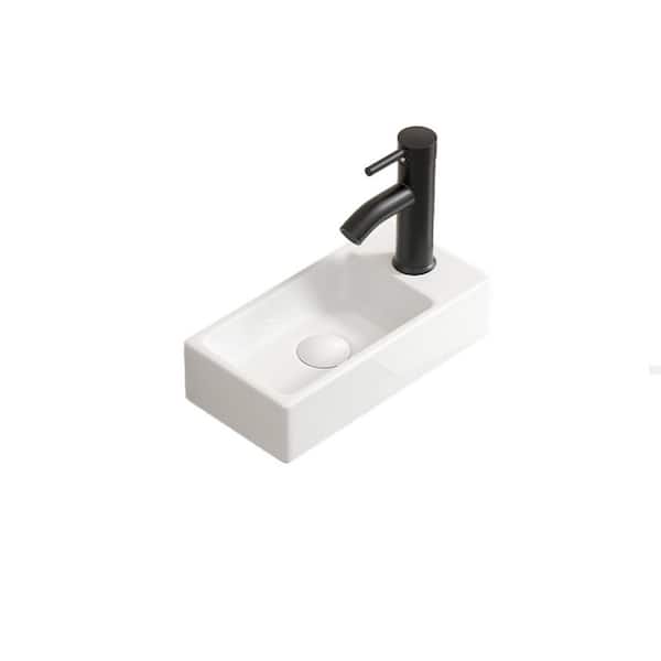 14.57 in. x 7.09 in. White Ceramic Rectangular Wall Mount Bathroom Sink with Single Faucet Hole