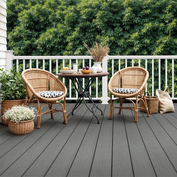 Vista 1 in. x 5-1/2 in. x 12 in. Driftwood Gray Grooved Composite Deck Board Sample